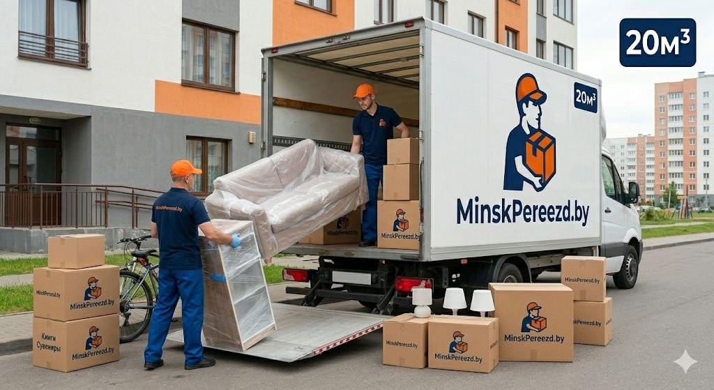 Погрузка мебели и коробок в фургон 20 м³ — квартирный переезд под ключ Минск MinskPereezd.by